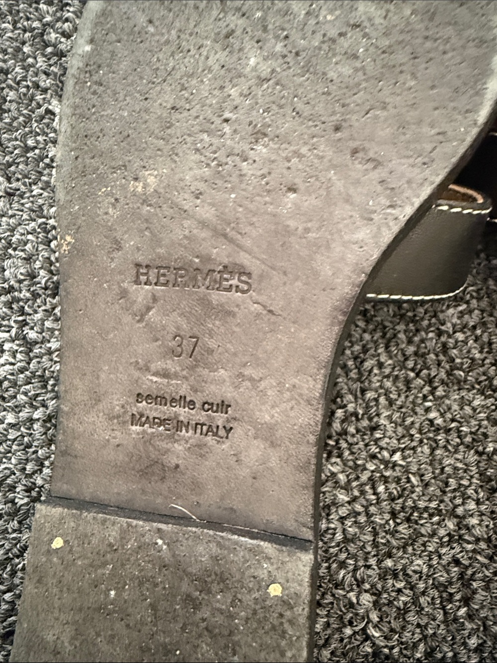 Hermes Black Leather Oran Slide Sandals - Picture 3 of 4